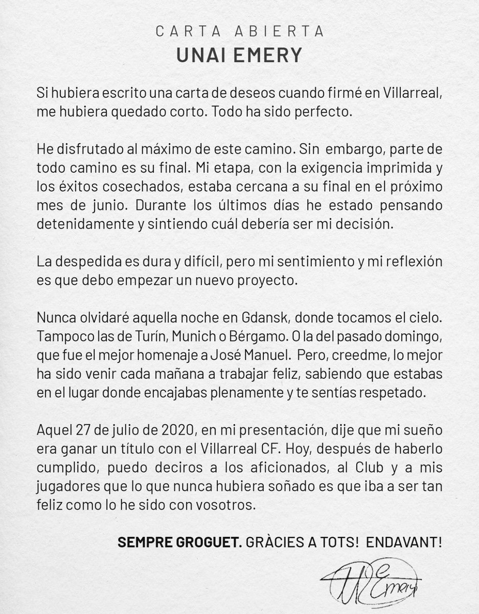 Carta abierta a la familia del <a href="/VillarrealCF/">Villarreal CF</a> 💛💛 #endavant