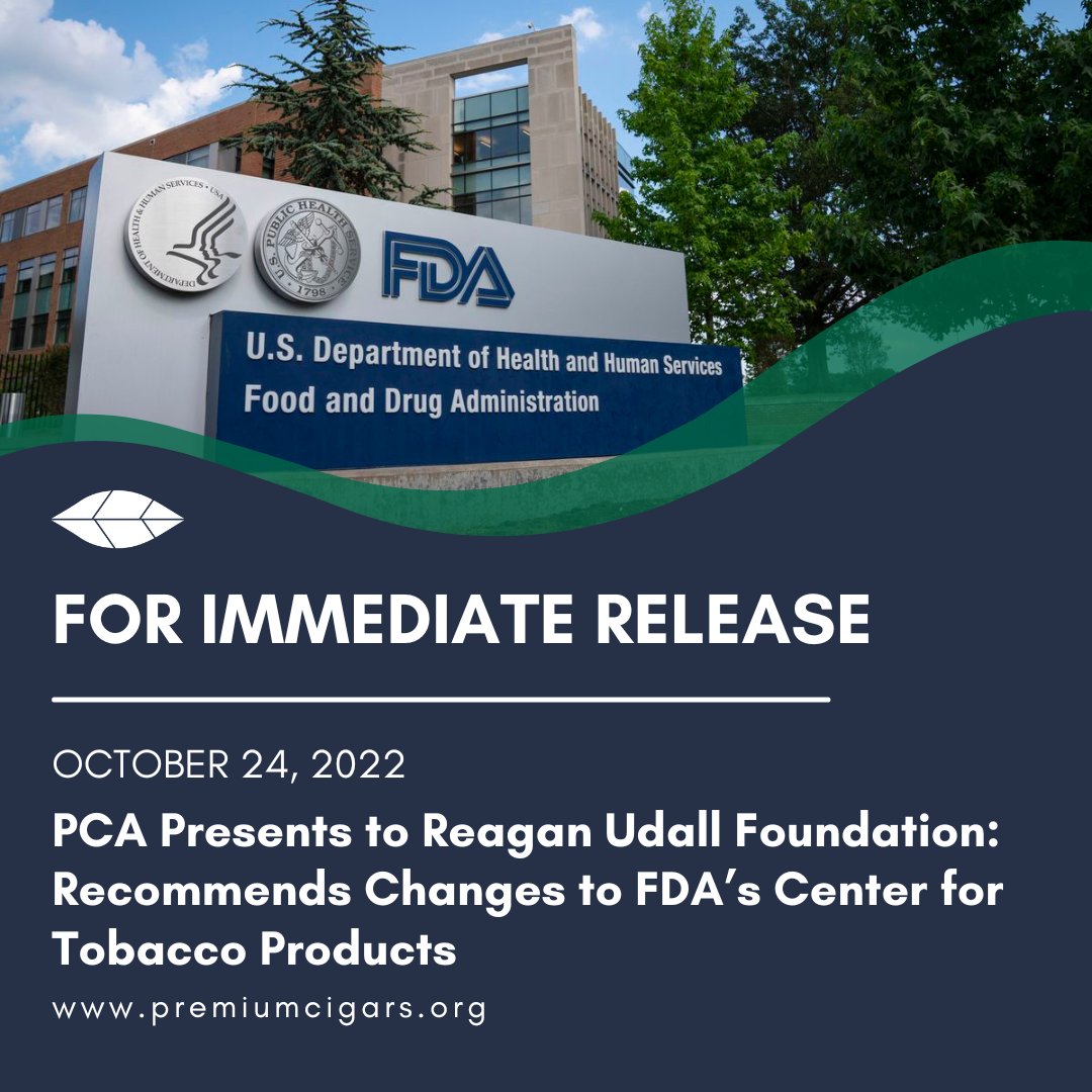 [Washington, DC — October 24, 2022] PCA Presents to Reagan Udall Foundation: Recommends Changes to FDA’s Center for Tobacco Products:premiumcigars.org/news/pca-prese…