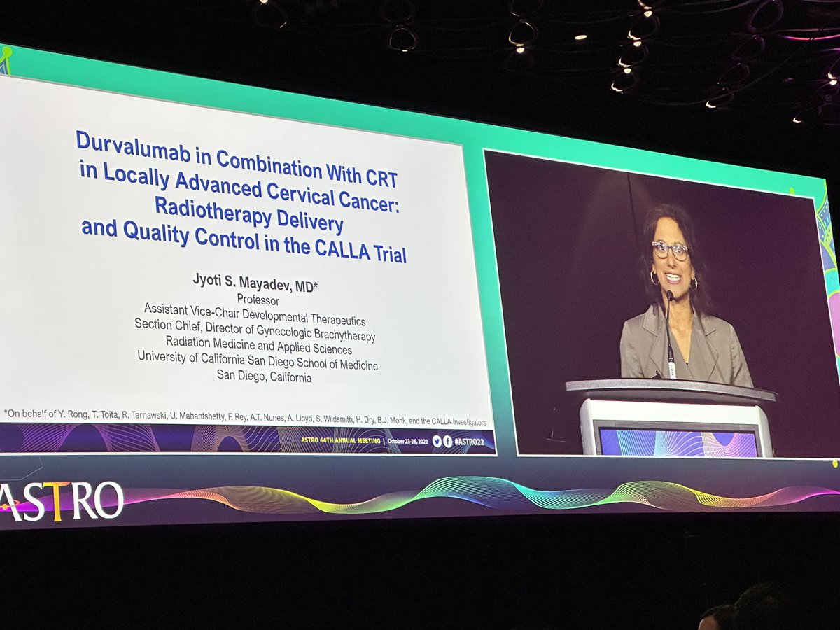 KekoaMDPhD's tweet photo. @UCSDRadMed Dr. Mayadev presenting the #globalHealth CALLA Durva+CRT in Locally Advanced Cervical Cancer

No diff with addition of durva
Low early/late toxicity
Global unprecedented tech advanced RCT

@ASTRO_org #ASTRO22 https://t.co/nVqJjOfQM2