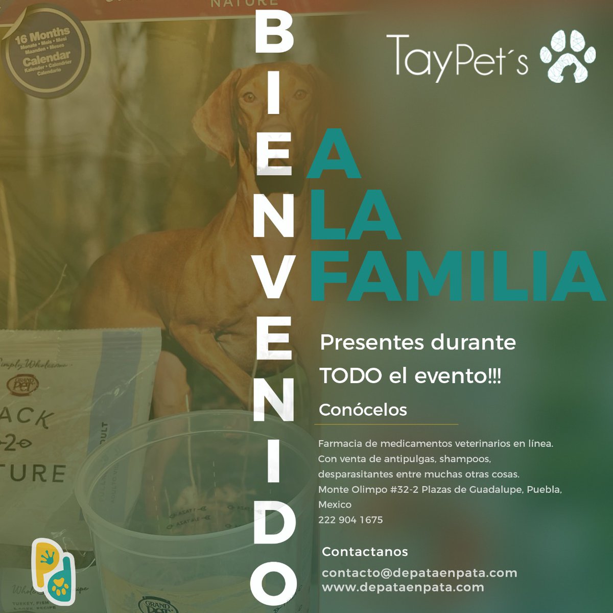 taypetsoficial's tweet photo. Nos emociona 🤩🤩 informarles que participaremos en los próximos eventos @depataenpataoficial que se llevarán a cabo:

Primero será viernes 28 y sábado 29 de octubre y el segundo viernes 4 y sábado 5 de noviembre en Plaza Crystal Puebla donde habrá muchas sorpresas. https://t.co/gYJMvBMZlc