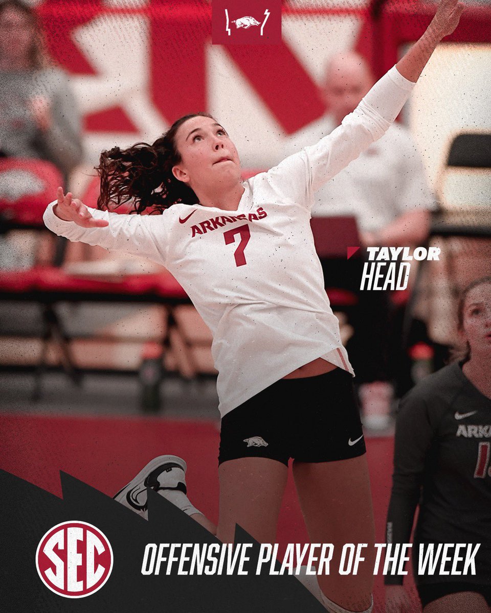 Arkansas on the honors list!

Congrats to <a href="/tayylorhead/">Taylor Head</a> on earning <a href="/SEC/">Southeastern Conference</a> Offensive Player of the Week. 👏

📰: bit.ly/3sqrthW