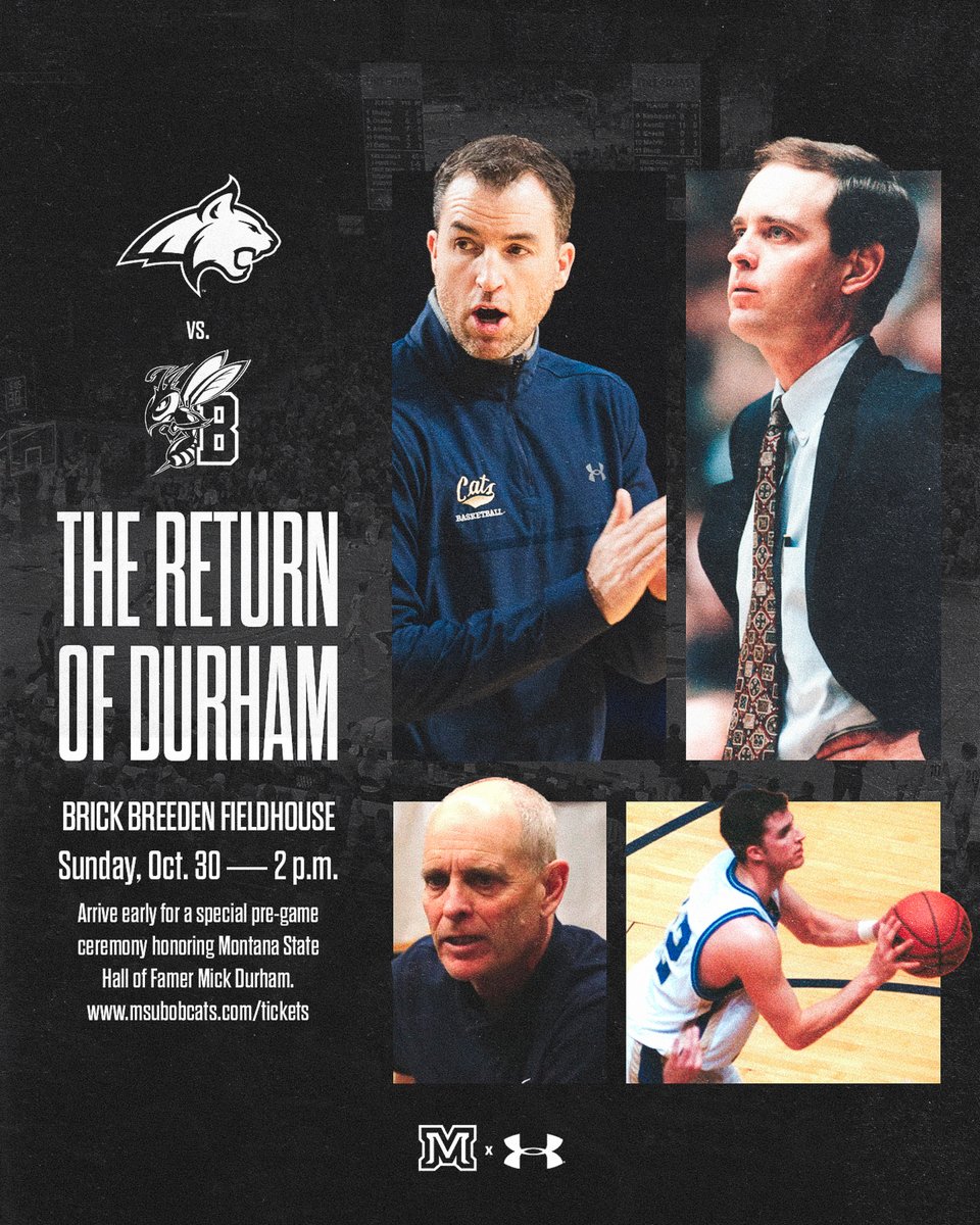 Two Montana State legends. One afternoon in Bozeman. Let's pack the Brick on Sunday at 2 p.m. as we take on Mick Durham's MSU Billings Yellowjackets in an exhibition game! #GoCatsGo | #UBUNTU 🎟 msubobcats.com/sports/2016/10…