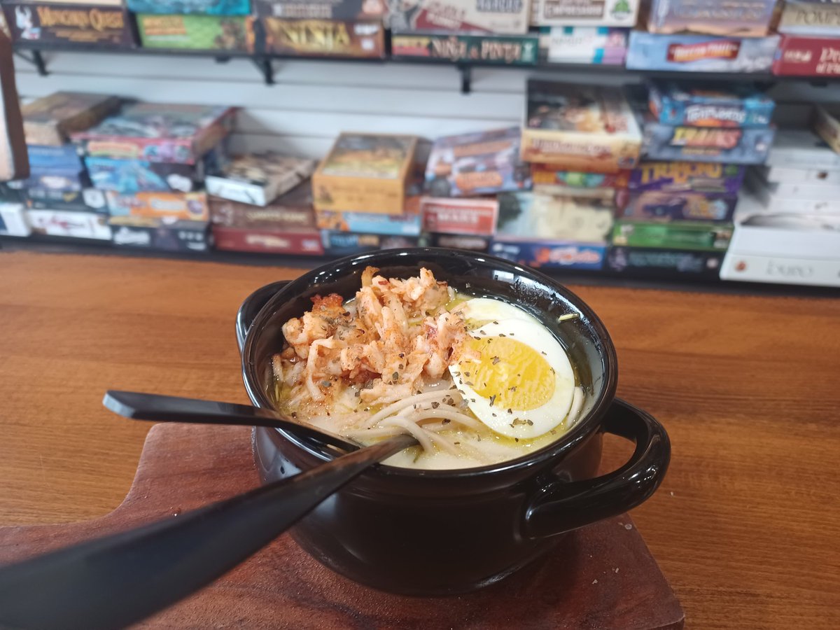 Creamy Chicken Ramen just dropped at Around the Board! Stop in and try some today! (Comes in spicy and non. Spicy pictured below.) #Ramen #Boardgames #CreamyChicken