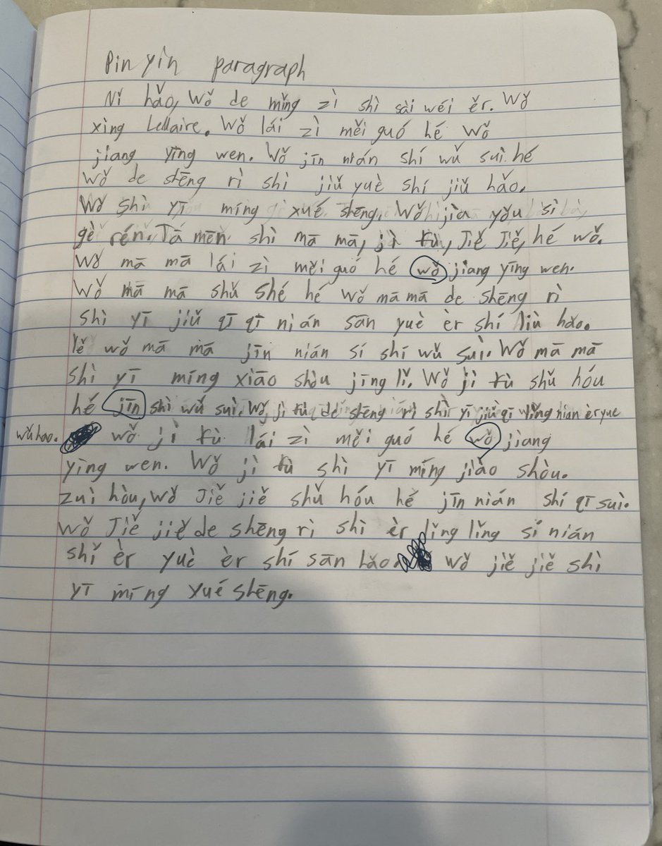 RPHS_Chinese's tweet photo. As we finishing up unit 3, students are able to write an paragraph to introduce themselves and their own families, including age, nationality, job, birthday, and Chinese animal. They learned to write in pinyin and Chinese characters and fix any mistakes they have. https://t.co/VcMj8WVW3r