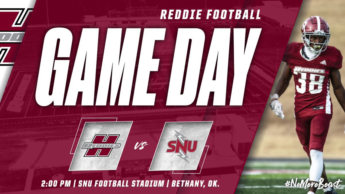 ReddiesFB's tweet photo. It's Reddie 𝙂𝘼𝙈𝙀 𝘿𝘼𝙔 as Henderson State travels to Oklahoma to battle with Southern Nazarene! 🏈

🆚 Southern Nazarene
⏰ 2:00 p.m.
📍 SNU Football Stadium
📺 https://t.co/l9OyfWsYQE

#NoMereBeast | #CodeRed https://t.co/7V54mdkKOz
