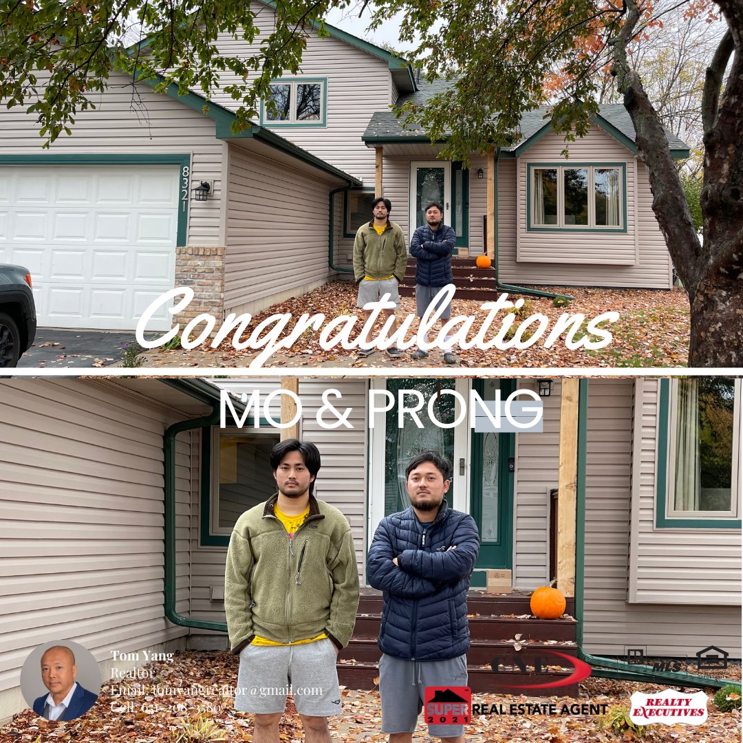 tomyangrealtor's tweet photo. Another one closed! ๐ Thank you Mo and Prong for allowing me to represent you in the process of buying your dream home from beginning to end! ๐ ๐
#realtortomyang #bestasianrealtor #realtorswhocelebrate #realtorswhocare #realtorvalues #saintpaul #minneapolis #minnesota https://t.co/hxQi92kNyc