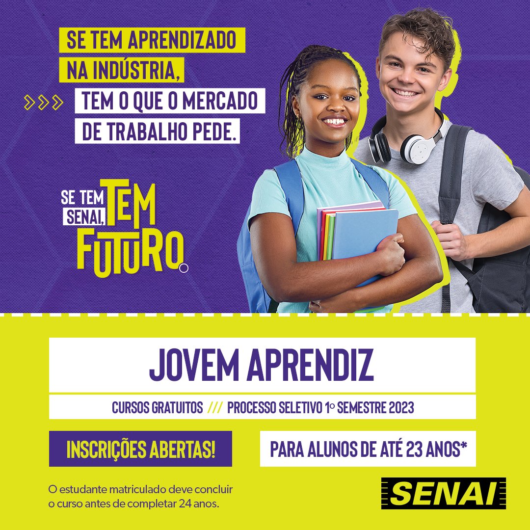 📱Inscrições abertas para + de 2.500 vagas para Aprendizagem Industrial no SENAI. senaimg.com.br/aprendizagem 
#aprendizagem #aprendizSENAI #JovemAprendiz #provaSENAI #oportunidade #cursogratuito #SENAI #menoraprendiz #aprendizagemIndustrial #cursoSENAI #Curso #gratuito