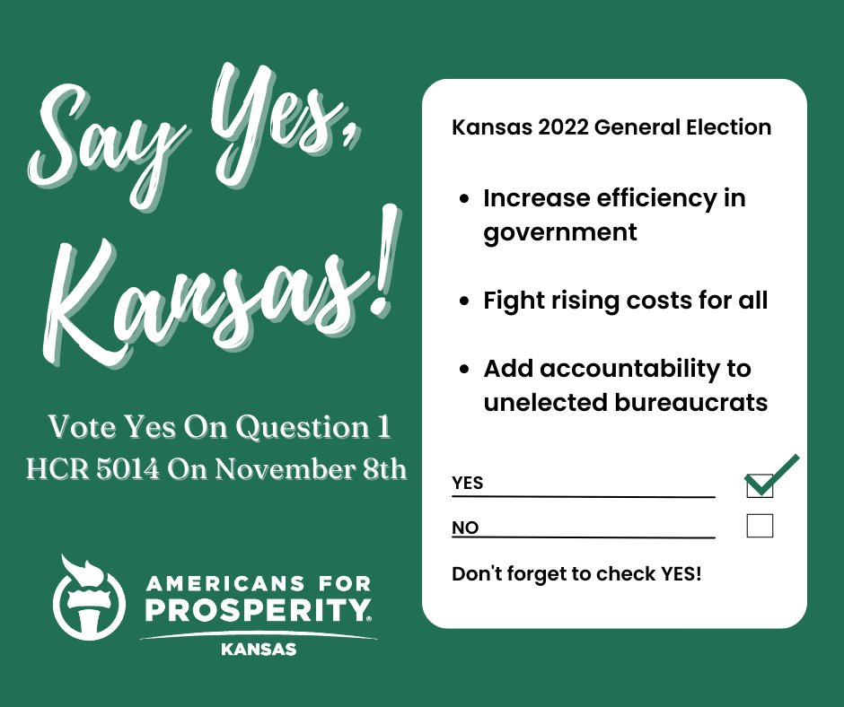 Hey Kansas! Did you know we have Constitutional amendments on the ballot in November? Want to know more about Question 1? Click right here then click read more! #sayyeskansas #vote #voteyes #kansas  americansforprosperity.actcentr.com/Signup/vote-ye…