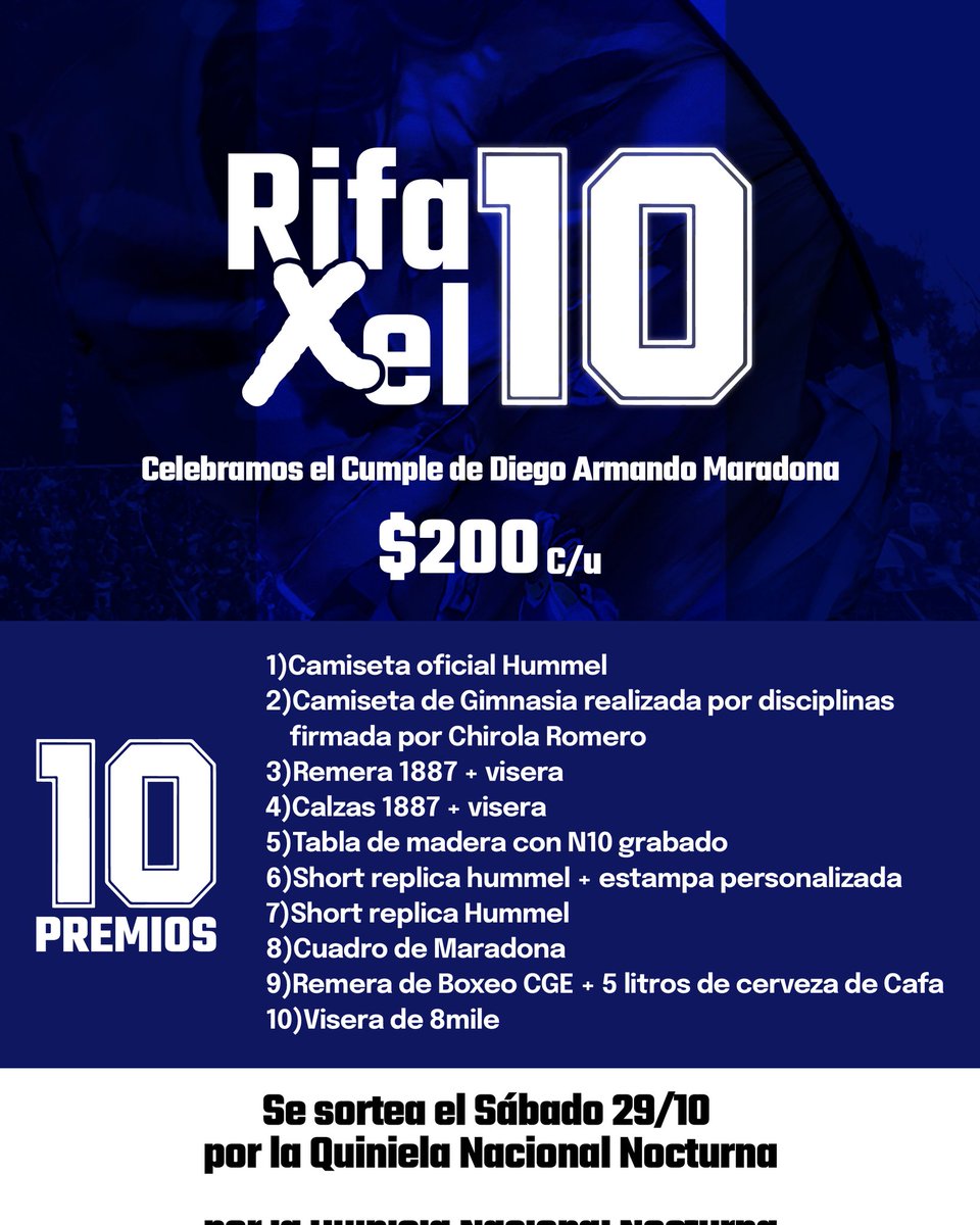 miky_1887's tweet photo. Estamos rifando estos 10 premios para poder festejar el cumpleaños del 10 en los jardines del estadio Juan Carmelo Zerillo
Escribí 👉🏾 https://t.co/JgFRu5v71N acá y pedí tu numerito. 🔟🎂✨ https://t.co/7dyXcnS3py