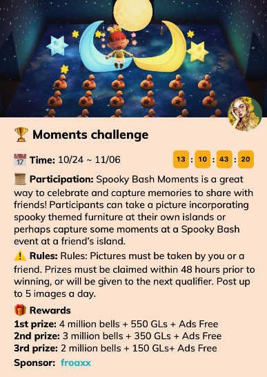 ACFan_co's tweet photo. 👻 Spooky Bash 🎃 

🏆 Join our events to win up to 300 NMTs, 4 million bells and 1000 Golden Leaf (GL)!

Challenges will be hosted in the app

👉 iOS: https://t.co/fRyGq6SZs4
👉 Android: https://t.co/f4eF47EWFx

#ACNH #AnimalCrossing #ACNHgiveaways https://t.co/pr8t4f5YKY