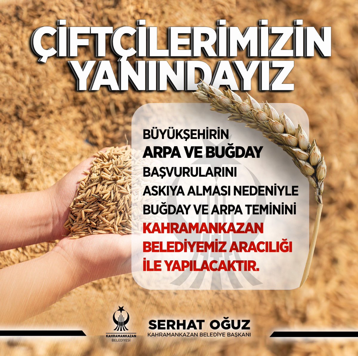 ABB’sinin vermeyeceğini duyurduğu Tarımsal Hibeleri, Kahramankazan Belediyesi olarak yıllardır kendi yaptığımız Tarımsal Hibelere dahil ediyoruz.

Başvurular: Kırsal Kalkınma Müdürlüğümüze yapılacaktır.

Son Başvuru Tarihi: 26 Ekim

<a href="/VahitKirisci/">Prof.Dr.Vahit Kirişci</a> <a href="/hakanhanozcan/">Hakan Han ÖZCAN 🇹🇷</a>