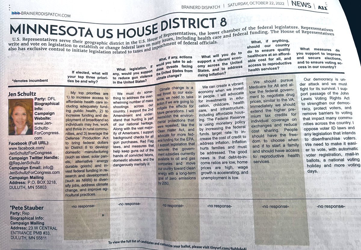 Just who the f**k does <a href="/RepPeteStauber/">Pete Stauber</a> think he is? He ignored the request of the <a href="/brd_dispatch/">Brainerd Dispatch</a> and now the #GrandRaoidsHeraldReview. Is <a href="/PeteStauber/">Pete Stauber</a> so full of himself that he doesn't feel he needs to let us know what he believes. That's #NotOurWayOfLife. Vote <a href="/RepJenSchultz/">Jen Schultz</a>