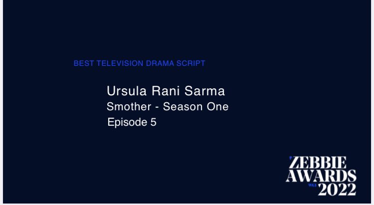 WritersGuildIRL's tweet photo. And the Zebbie for best Tv Drama goes to……@ursularanisarma What a win for such a talented writer! https://t.co/5uOu2vnzL6
