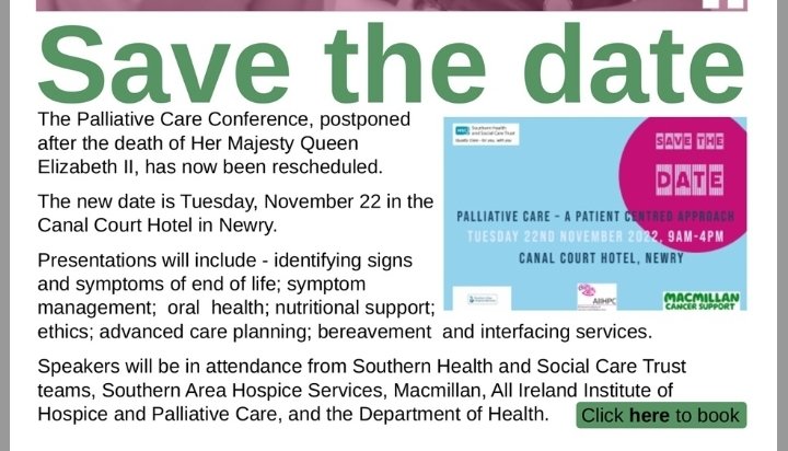 Really looking forward to bringing this #PalliativeCare conference to <a href="/SouthernHSCT/">Southern Trust</a> 22nd November as part of SHSCT's Palliative Care Week <a href="/gerry_millar/">Dr Gerry Millar MBE</a> <a href="/CatherineSheera/">Catherine Sheeran</a> <a href="/emulligan41/">Emullie</a> <a href="/armaghbelle/">Karen Walker</a>