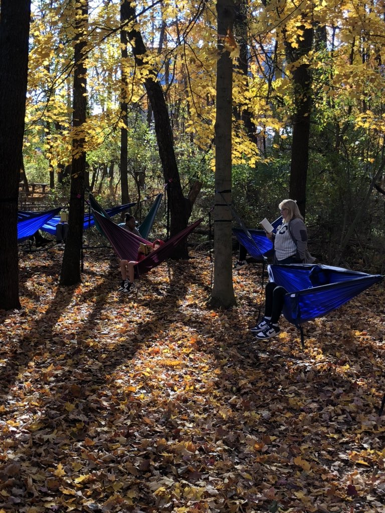 mrsjodihetman's tweet image. Nothing beats a book in a hammock! #NEST #LandLab #ELAinNature @Miss_Sokolowski