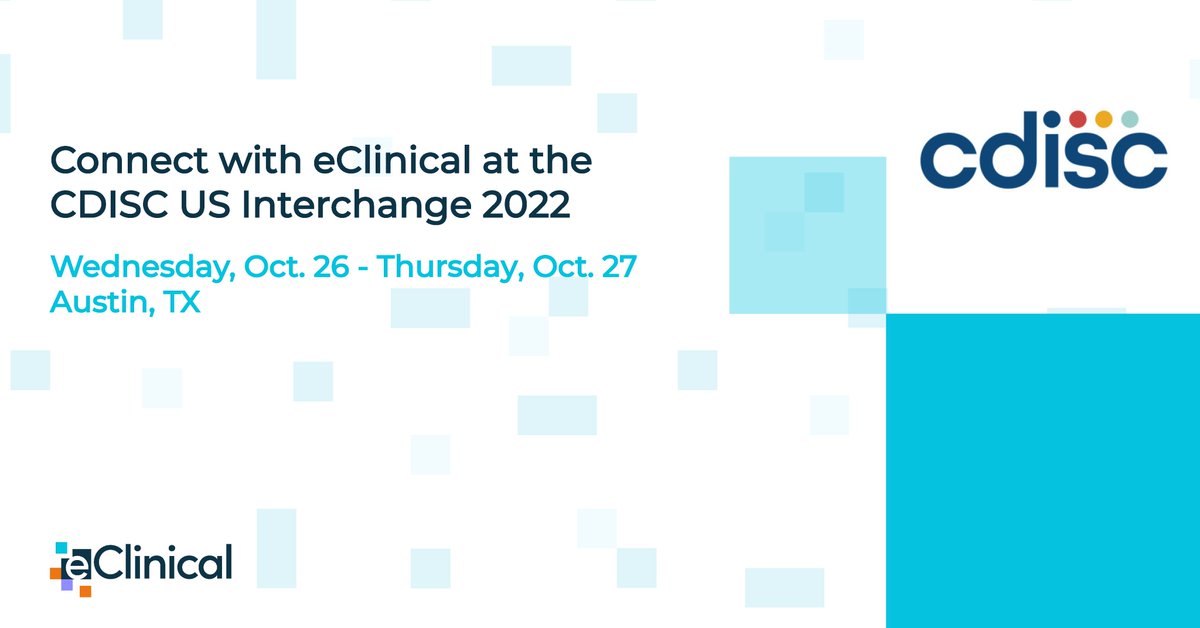See you soon at @CDISC's US Interchange 2022! Catch CDISC sessions Day 1, Oct. 26 from @vmallarapu and @rmusterer, and visit booth # 6 to demo the elluminate Clinical Data Cloud and chat with our experts. Learn more: eclinicalsol.com/event/cdisc-us… #clinicaldata #cdisc #clinicaltrials