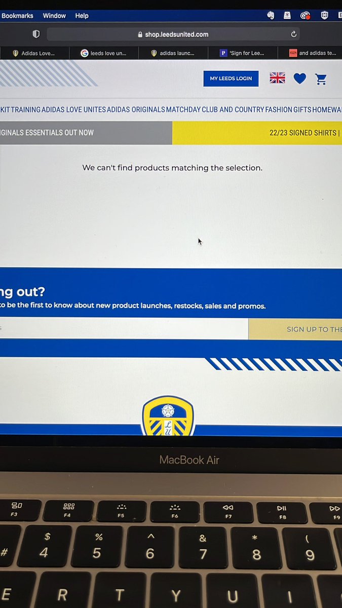 .<a href="/LUFC/">Leeds United</a> im trying to buy a love unites shirt but the website is simply showing this. Are they out of stock already?