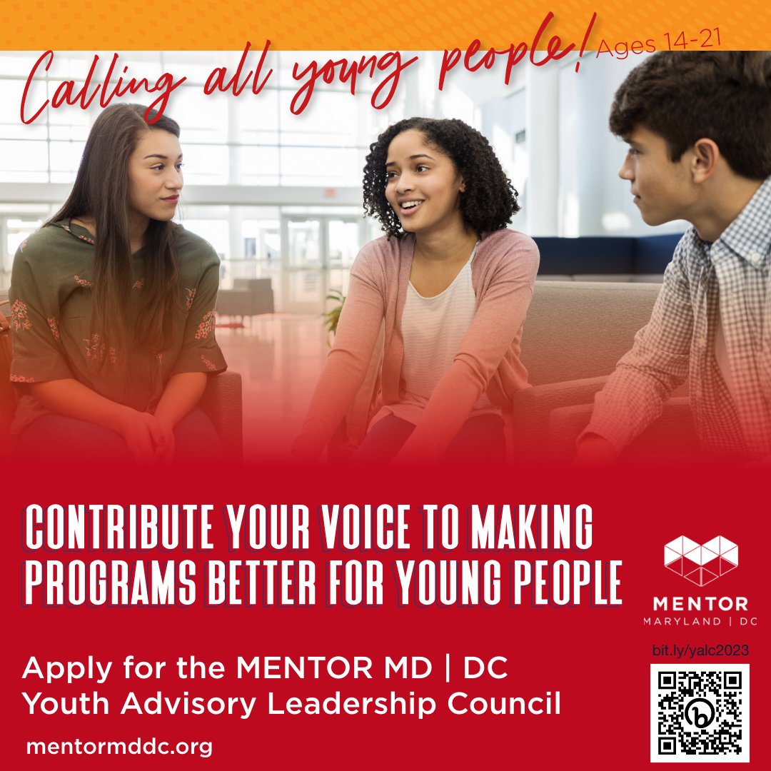 Are you passionate about youth leadership and youth power? Join @mentormddc 's “Youth Advisory Leadership Council”. There are two upcoming info sessions. Learn more & apply here: docs.google.com/forms/d/e/1FAI…