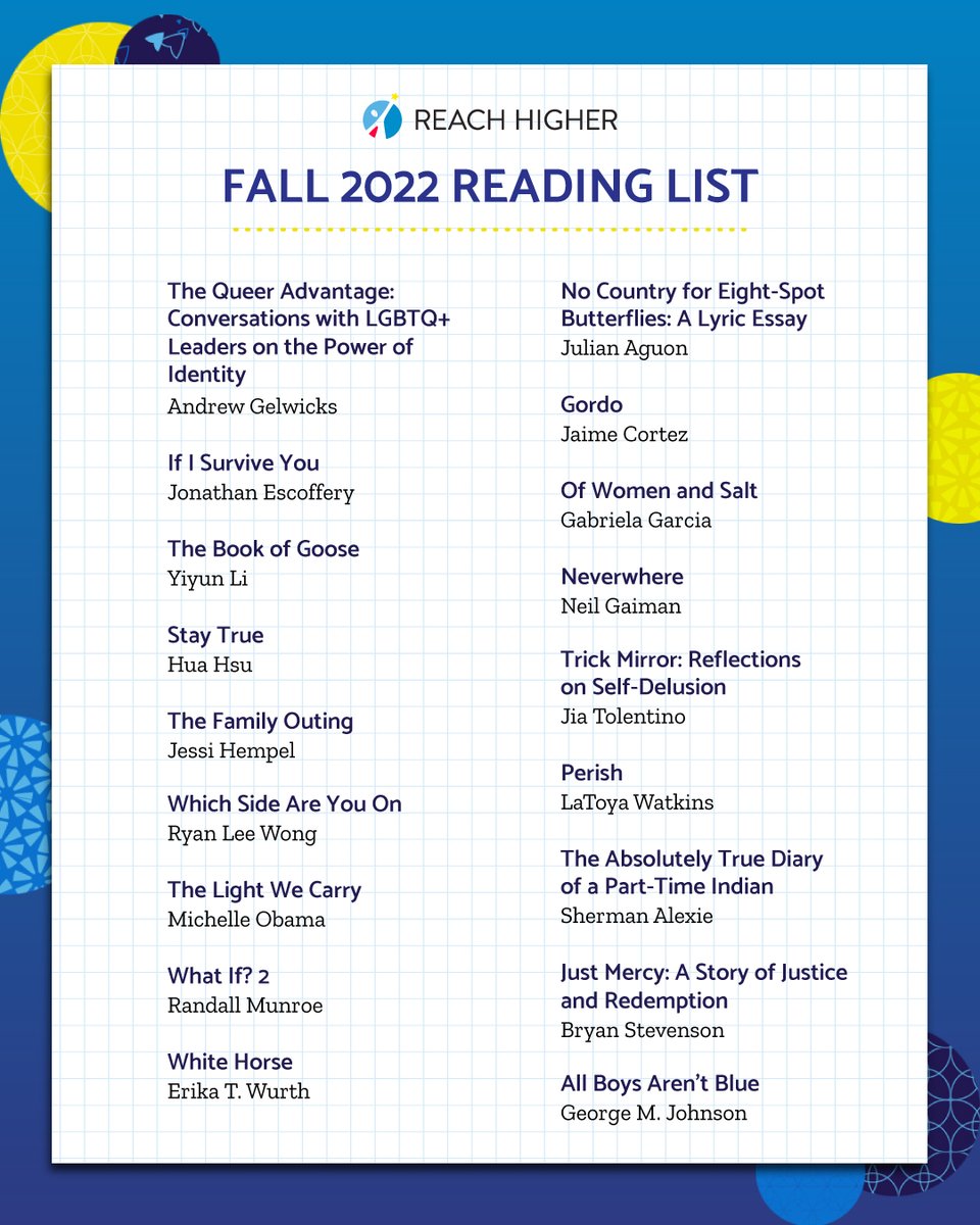 The #ReachHigher book club is back in session 🤩 Here is our #ReadingList for this fall! What’s on yours? 📚