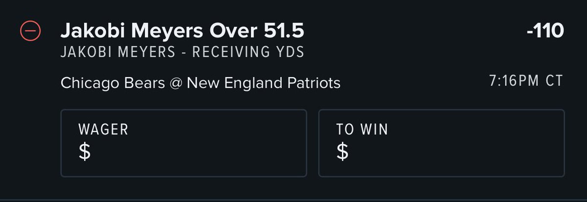 GamblingDoozy's tweet photo. 💎NFL MNF Player Prop💎
Jakobi Myers over 51.5 receiving yds (-110)🔥
This line has hit in 4/4 games this season✅
#bettingtwitter #FanDuel #GamblingTwitter #NFL #NFLTwitter #MNF #PlayerProps #FantasyFootball #SGP #promo #fantasy #sportsbetting #TailThis #win https://t.co/ipMIKmjs2E