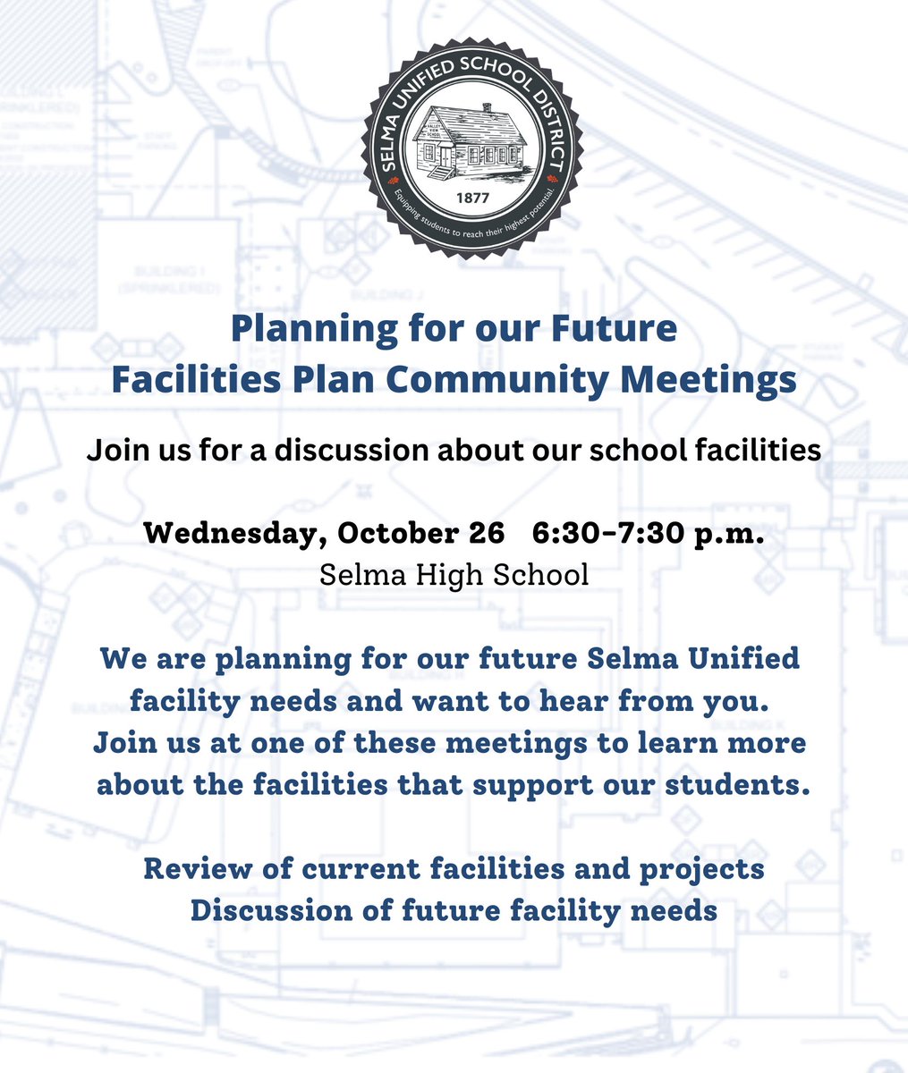 We're planning for the future on school facilities and would love to hear from you! Join us Oct. 26 to learn more and share your opinion.
