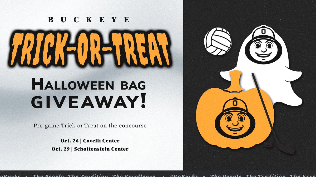 🎃 🍭 Attention all you trick-or-treaters ‼️ Join us for Trick-or-Treat on the concourse at two different home events this week. 10.26: @OhioStateWVB vs. @umichvball 10.28: @OhioStateMHKY vs. @GopherHockey 👻: go.osu.edu/trickortreat22
