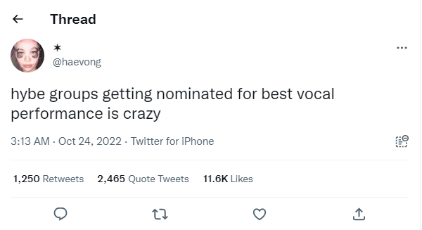 HYBE groups eating in the vocal department: A THREAD: