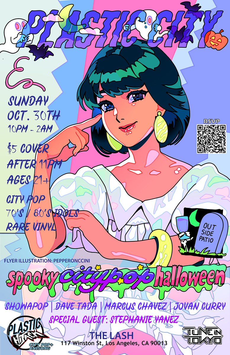 TuneInTokyoClub's tweet photo. Plastic Hijack returns for a Halloween Dance Party Sunday Oct 30th in collaboration with Anisong Hijack! RSVP: https://t.co/NStuDBGBf9 not required, but appreciated
.
.
#citypop #plasticcity #tuneintokyo #kayokyoku #idolkayo #concert #danceparty #vinyl #80s #showaera #DJ #DTLA https://t.co/OL81RfdfXB