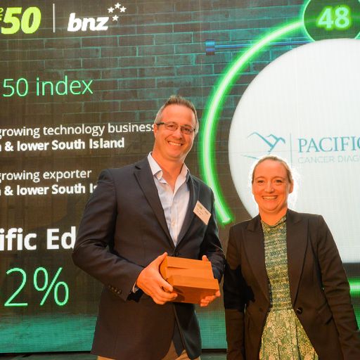 PacificEdgeLtd's tweet photo. A great result for the team, picking up THREE awards at @DeloitteNZs #NZFast50 night, including New Zealand's 48th fastest growing company, and Dunedin & the Lower South Island's fastest growing technology company and exporter! #DeloitteFast50 https://t.co/JnjUu3xDqz