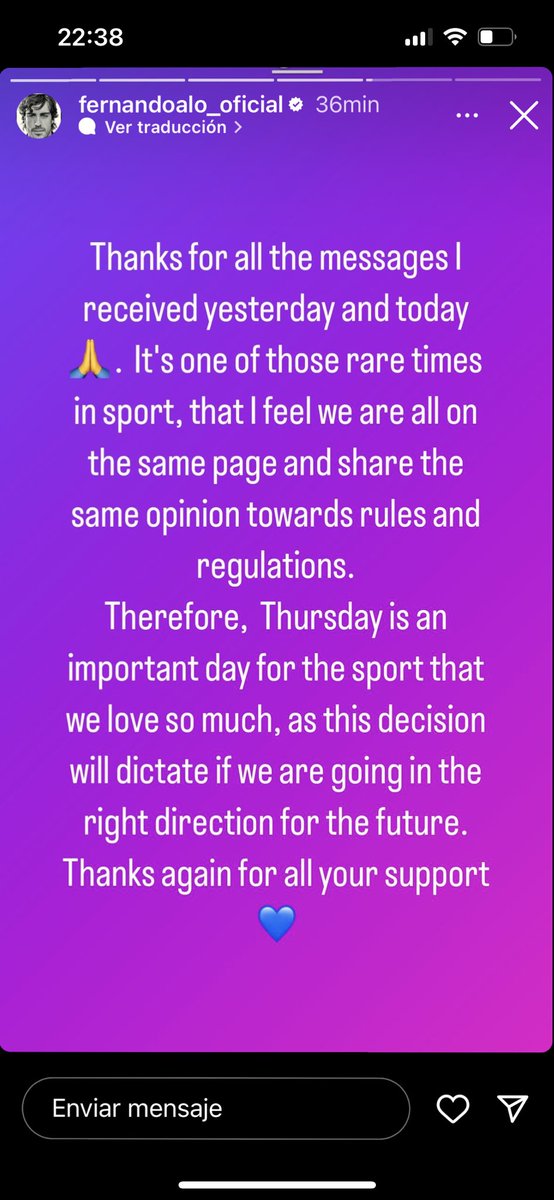 El mensaje de <a href="/alo_oficial/">Fernando Alonso</a> es claro. 

Si todo se aclara el jueves, perfecto.

Si no es así, se avecinan curvas.

#F1
