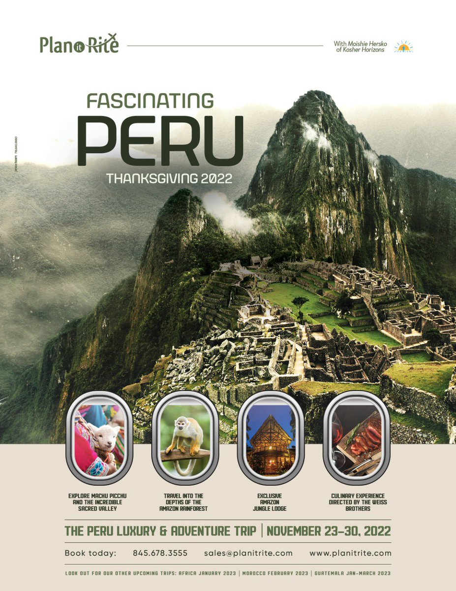 🇵🇪 New exciting trip to Peru! 

✈️ Hurry up, places are limited! 

📧 Contact Plan It Rite via WhatsApp +1
845-678-3555 or email Sales@planitrite.com
to receive more information and book your getaway today!