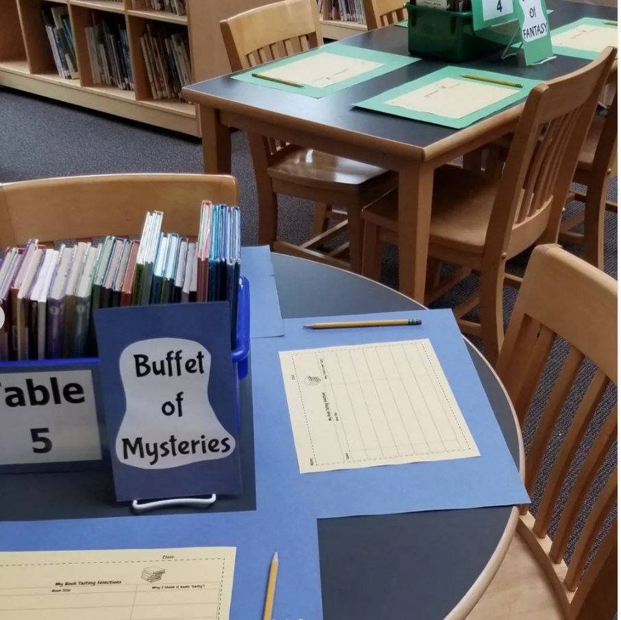 ambroselibrary's tweet photo. The tables are set for 2nd grade students to have book tasting! They are moving through different 'buffet' tables searching for just right books that look 'tasty'!
@ambroseelementary https://t.co/XpoW9IR0Kw