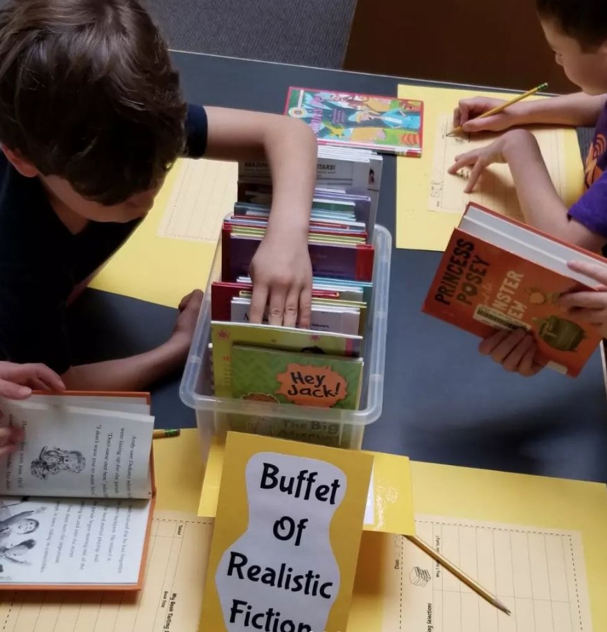 The tables are set for 2nd grade students to have book tasting! They are moving through different 'buffet' tables searching for just right books that look 'tasty'!
@ambroseelementary