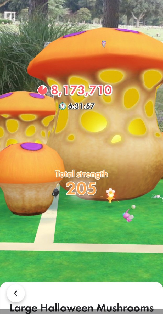 GypsyNukuchan's tweet photo. This @PikminBloom Halloween mushroom started at 9 million health, 6 1/2 hours later it's not even down to 8 million yet. 
These Pikmin are never coming home https://t.co/nwnIn10bEk