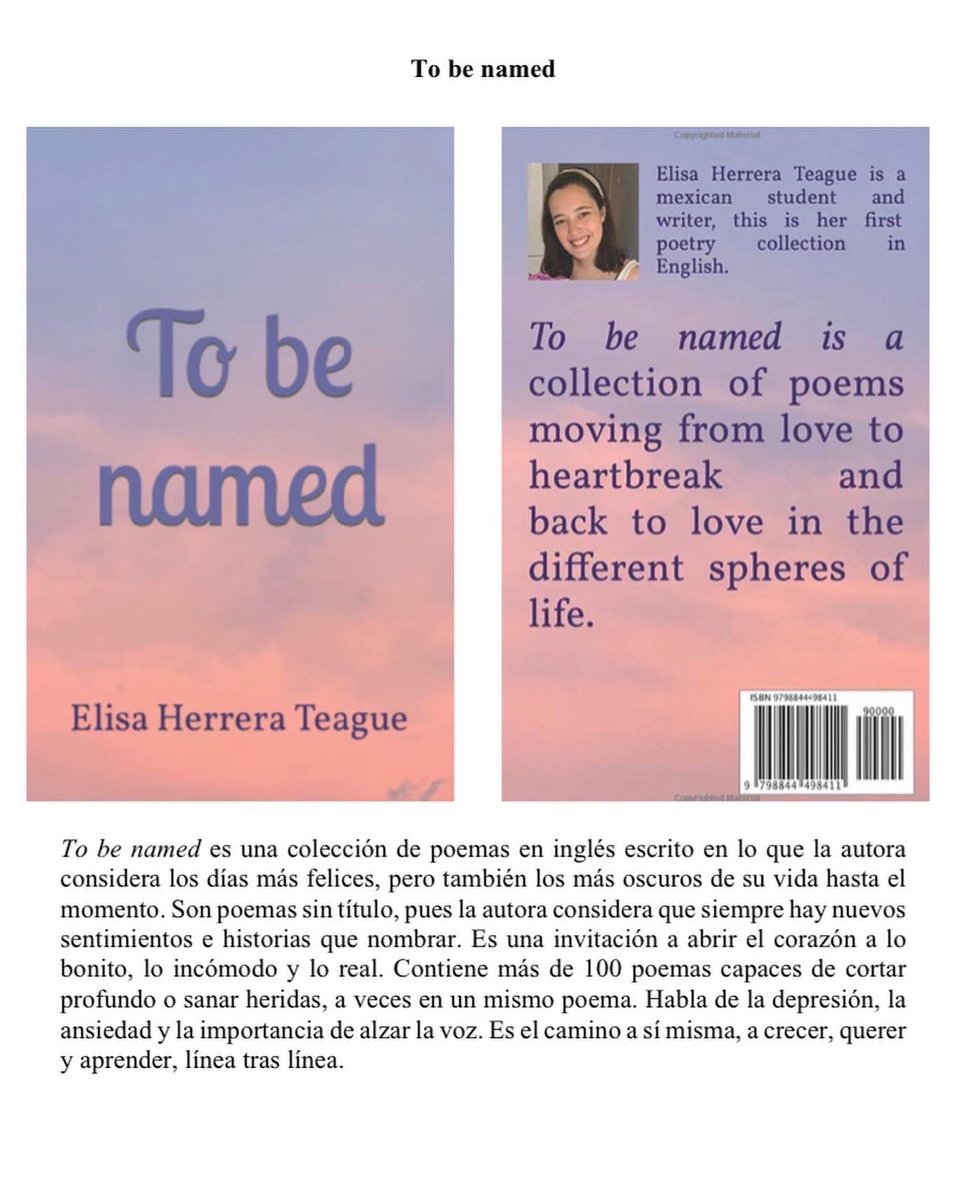 elisa_ht's tweet photo. Bueno pues… saqué otro libro!! 
Porque hay que convertir las crisis en letras, les traigo TO BE NAMED un libro de poemas en inglés 🫶🏼 https://t.co/qG5gtqGHrL