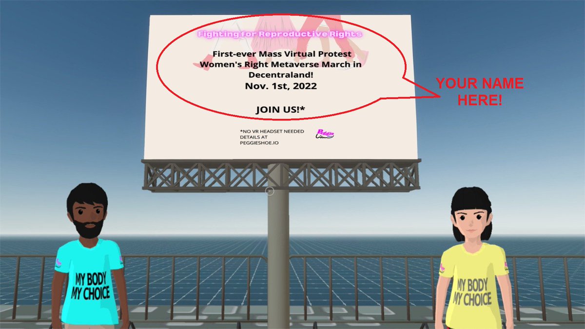 PeggieShoe's tweet photo. Spread the word and share. We need sponsors and volunteers, details at https://t.co/DWOFb6eA9w . March on!!
#mychoiceARprotest #WRMM #WomensMarch #web3 #activism #mybodymychoice #fashion #metaverse #digitalfashion #peggieshoe https://t.co/vuqpcfeVVV