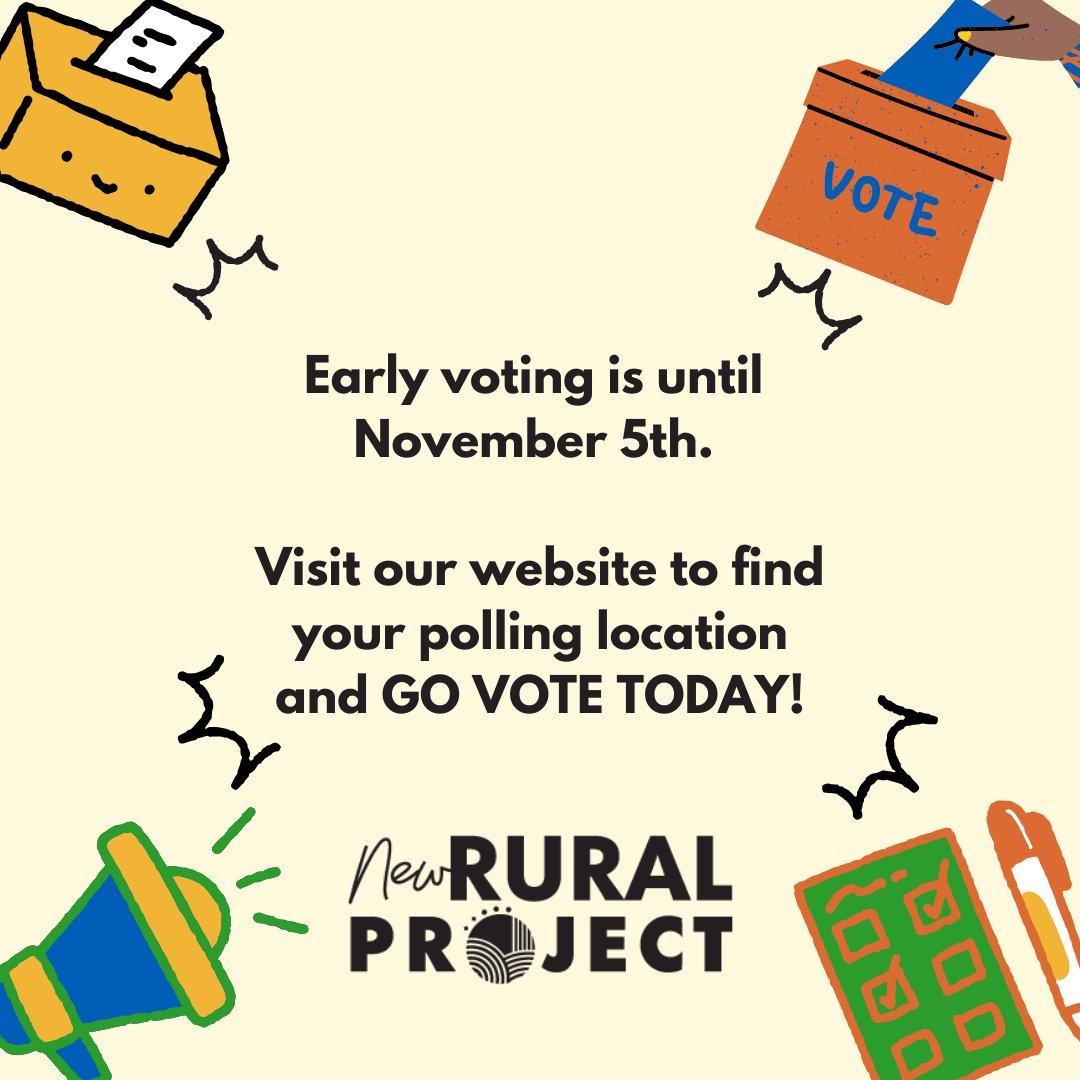 NewRuralProject's tweet photo. ✅ Polling locations
✅ Sample ballots
✅ Candidates for statewide and local elections
Visit our website to gain the info you need to vote for the right candidates. Then, it’s time to #ArriveWith5 at the polls and #VOTE!
➡️ https://t.co/5gKHmHIeuB https://t.co/eSYboIOt1b