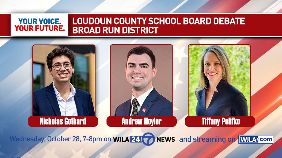 YOUR VOICE YOUR VOTE 🗳️: 7News will be hosting a LIVE debate Wednesday night with Loudoun County School Board Broad Run District candidates. You can catch the whole event at 7 p.m. on WJLA 24/7 News or on wjla.com. Stay tuned. 👀