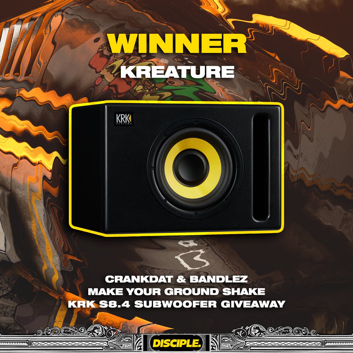Congrats to @KreatureDubs on winning this bad boy ground shaking KRK sub! Thank you everyone that entered.