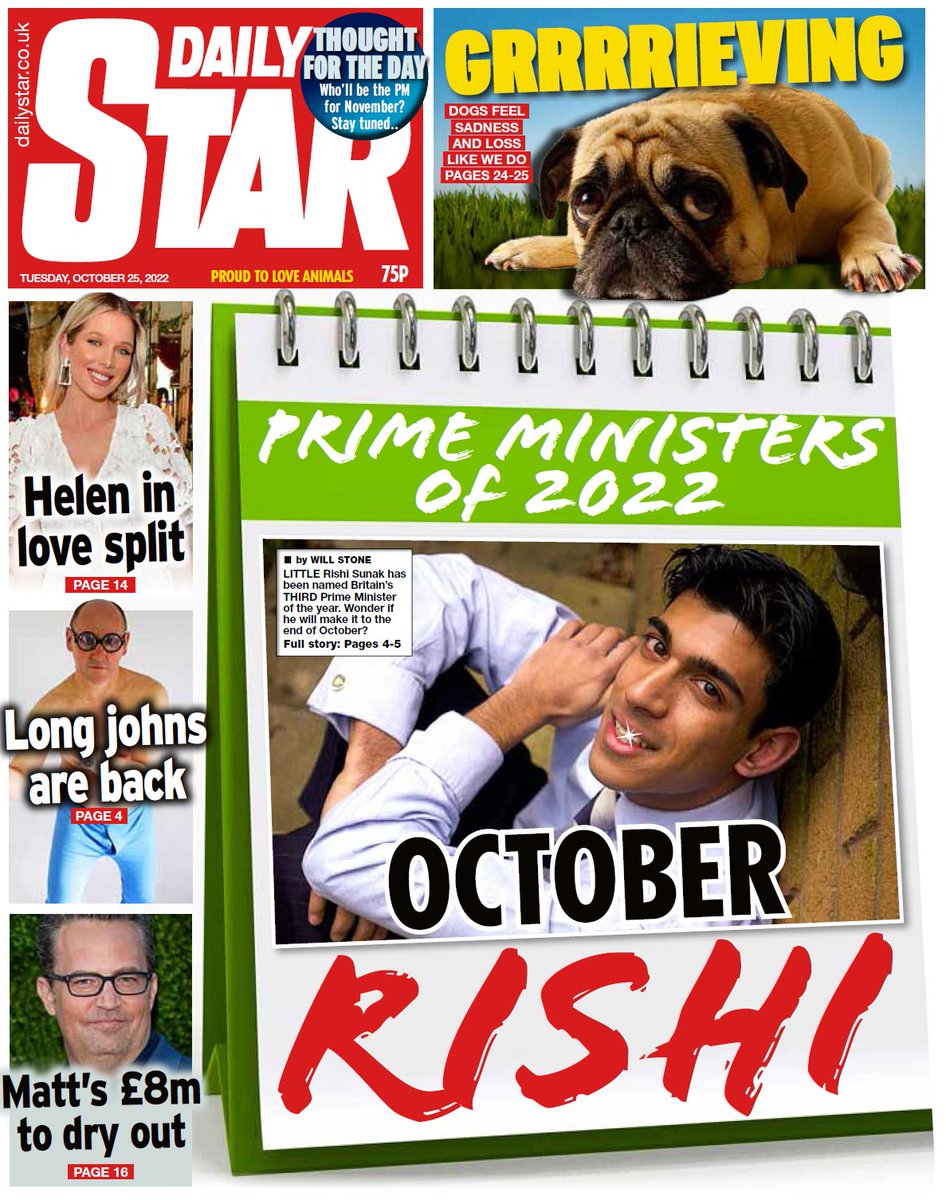 BBCNews's tweet photo. Tuesday's Star: "Prime Ministers of 2022, October - Rishi" #BBCPapers #TomorrowsPapersToday https://t.co/7FuHszSswZ https://t.co/88zXnv9Dpi