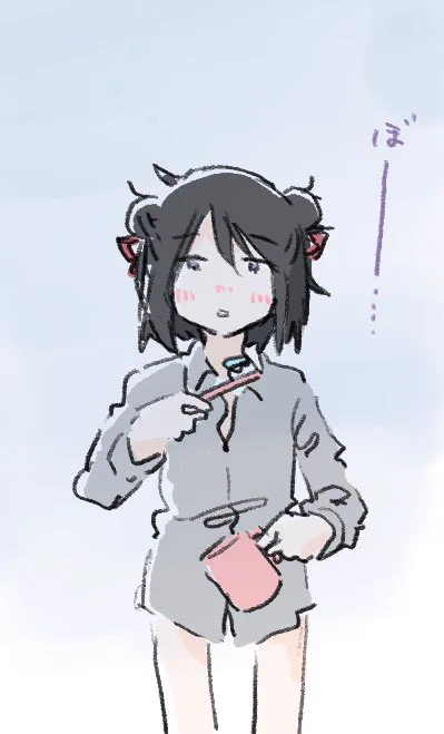 寝落ちから起きて意識がはっきりしないまま朝の準備をする黒江ちゃん 