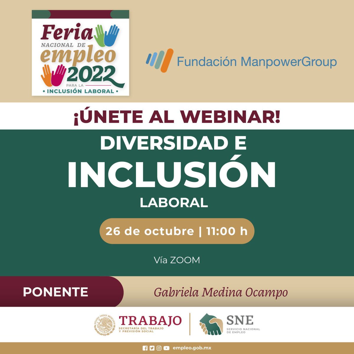 ManpowerMexico's tweet photo. Te invitamos a seguir la participación de Gabriela Medina en el próximo #webinar del Servicio Nacional de Empleo
 
👉 Regístrate aquí: https://t.co/TDZ6sYVKyf

#ManpowerGroupMX #WePowerTheFutureOfWork #Diversidad #Inclusión https://t.co/LjJkSbz2t0