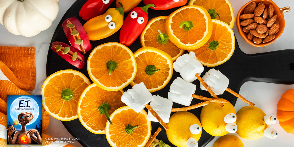 Make this super festive party board for your next movie night!

Be sure to pick up Valencia oranges and lemons at your local grocery store today and celebrate 40 Years of E.T. The Extra-Terrestrial. Own on Digital &amp; Disc. @uniallaccess bit.ly/3MRSV1u