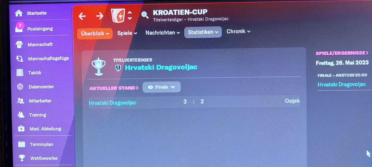 DerMilano's tweet photo. Just won the croatian cup finale with @NKHDragovoljac in @FootballManager  22 🥳 https://t.co/03aAqw5axi