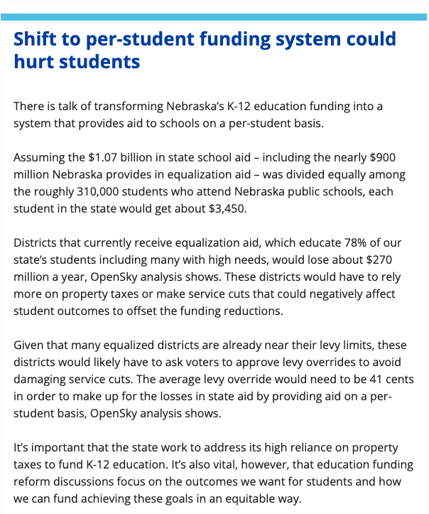 Chip_Kay's tweet photo. Very concerned that some policymakers in Nebraska are not looking at a comprehensive picture of this proposal. With already high property taxes, Columbus would see an over 30-cent increase in tax levy under this proposal to break even. (Source OpenSky) https://t.co/3HyJVGtK4b
