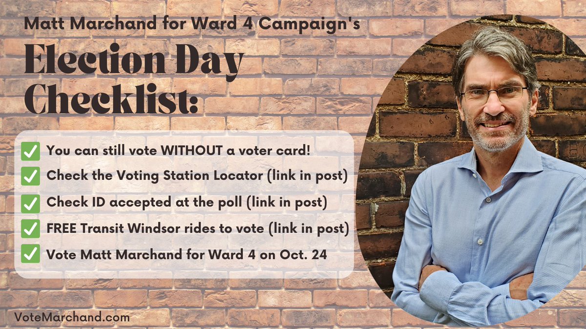 🗳️ Looking for where to vote or what ID to bring?

votemarchand.com/voting_informa…

You do NOT need your Voter Card to vote.

Polls close at 8 p.m.

🗳️ Vote Matt Marchand for Ward 4 TODAY!