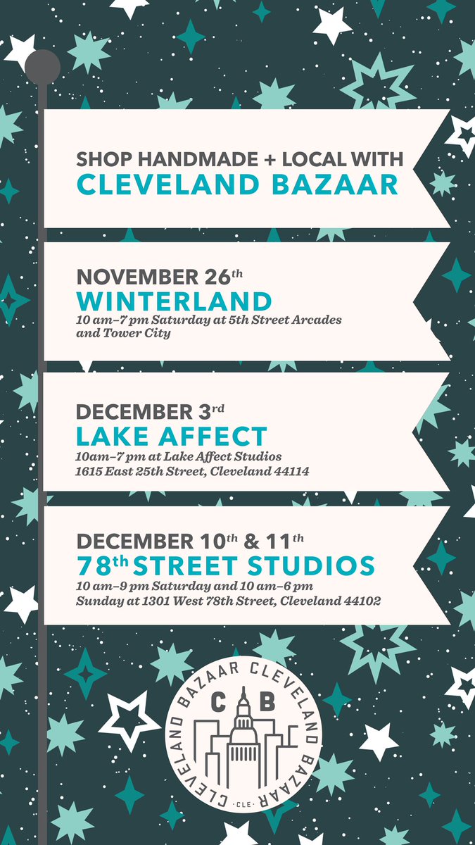 clevelandbazaar's tweet photo. We announced 3/4 of our holiday shows today (there’s a surprise coming soon for you procrastinators). Meanwhile: RSVP on our FB events page and invite your friends! https://t.co/S2howCw2S1 https://t.co/rGKxNX3OeU