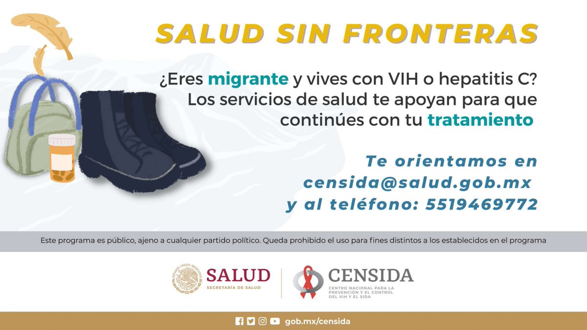 censida's tweet photo. ¿Eres migrante y viven con VIH o hepatitis C? Contáctanos para que continúes con tu tratamiento. Tel. 5519469772, correo: hepatitisc@salud.gob.mx https://t.co/Xt8r16VKvM