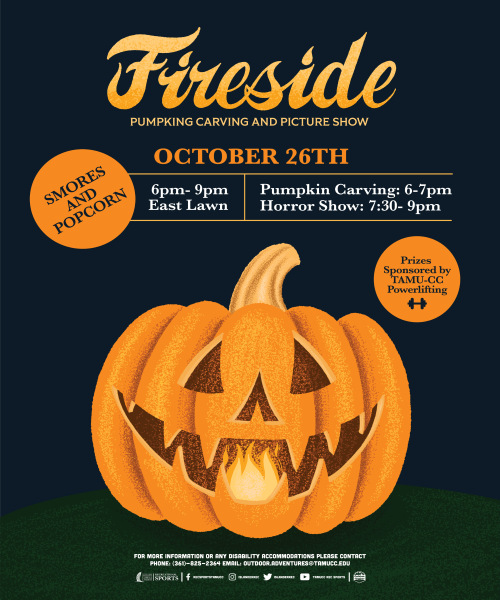IslanderRec's tweet photo. Wednesday night, 10/26, join us for a pumpkin carving contest and horror movie on the East Lawn. The prizes are great and the smores will be 🔥. Don't miss it! #islanderrec #tamucc https://t.co/lhn21gekim