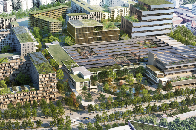Qagggy's tweet photo. Barcelona isn't just applying the Superblock model to residential areas but industrial redevelopments, as well. A former Mercedes-Benz factory on the edge of town will soon be a low-car mixed-use neighborhood. https://t.co/c7pQyOclLy